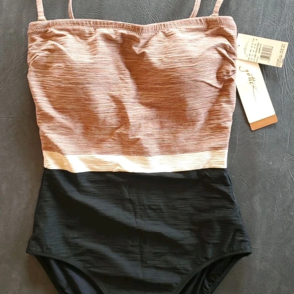 Gottex Womens Serenity Bandeau One Piece Gold/Metalic/Black Block Colors Sz 14